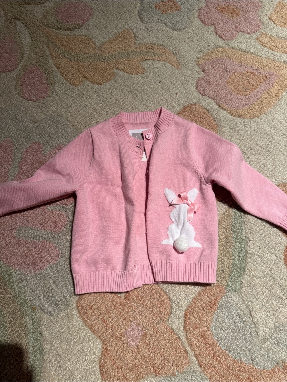Pink Bunny Appliqué Knit Cardigan